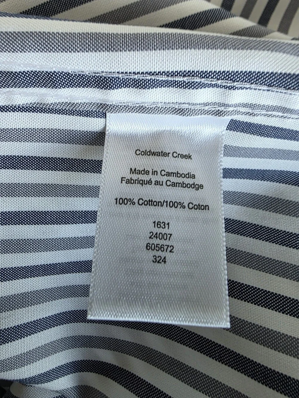 NEW Coldwater Creek Button Up Shirt Cotton White Gray Stripe Size L Long Sleeve